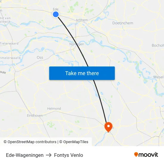 Ede-Wageningen to Fontys Venlo map