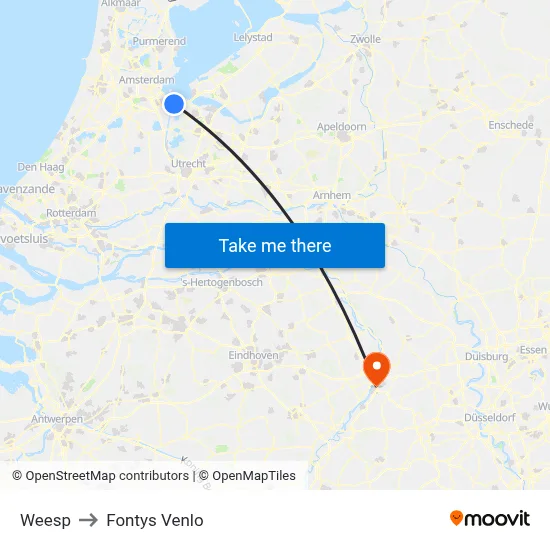 Weesp to Fontys Venlo map
