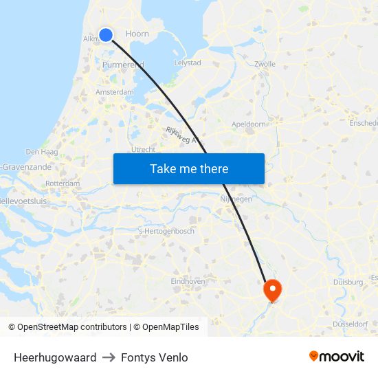 Heerhugowaard to Fontys Venlo map