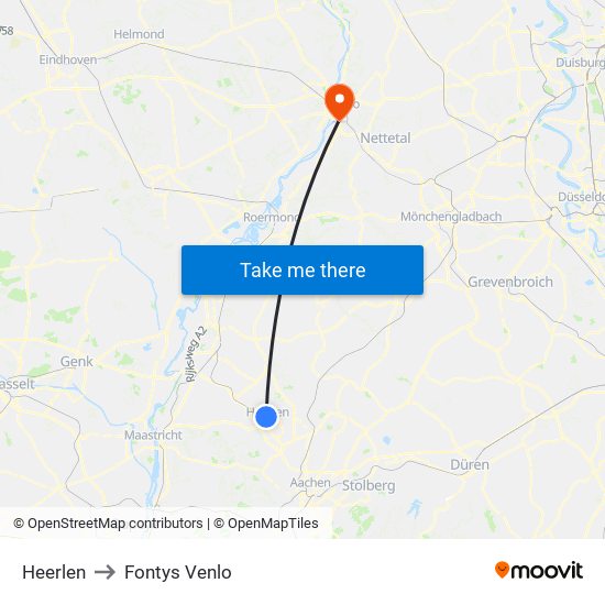 Heerlen to Fontys Venlo map