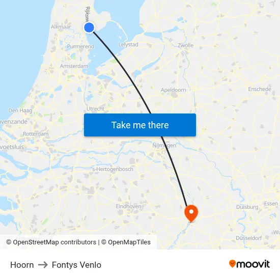Hoorn to Fontys Venlo map