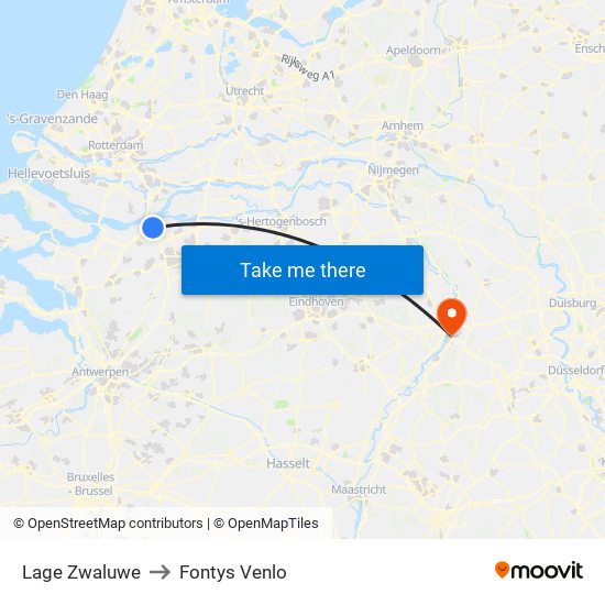 Lage Zwaluwe to Fontys Venlo map