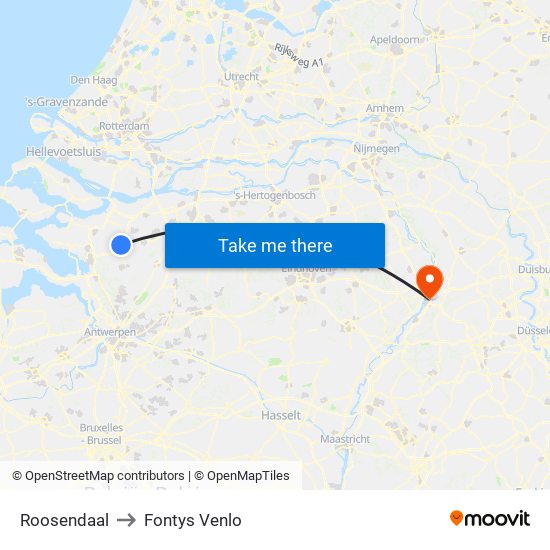 Roosendaal to Fontys Venlo map