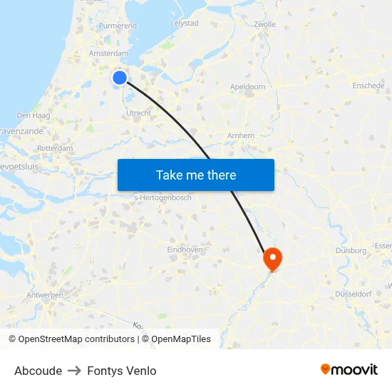 Abcoude to Fontys Venlo map