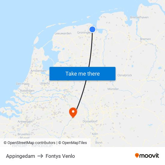 Appingedam to Fontys Venlo map