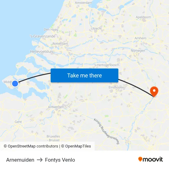 Arnemuiden to Fontys Venlo map