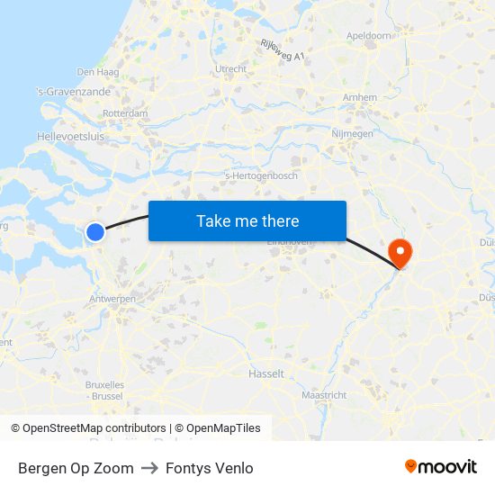 Bergen Op Zoom to Fontys Venlo map