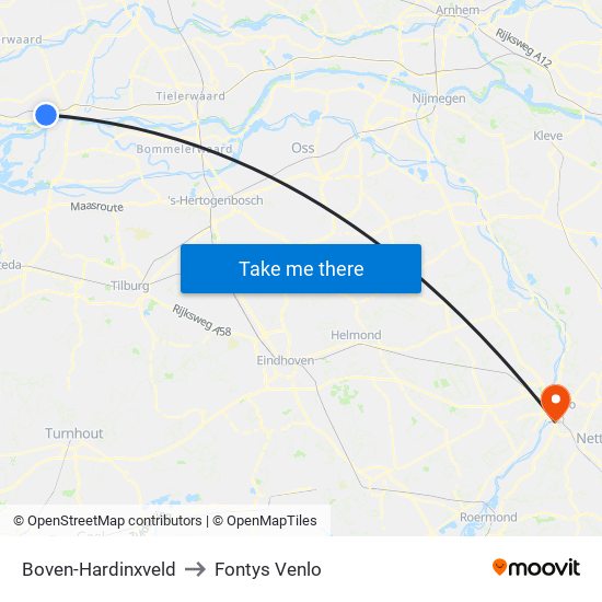 Boven-Hardinxveld to Fontys Venlo map