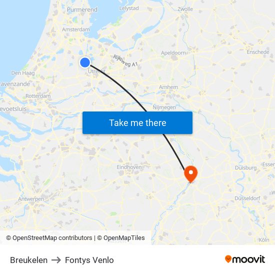 Breukelen to Fontys Venlo map