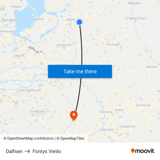 Dalfsen to Fontys Venlo map