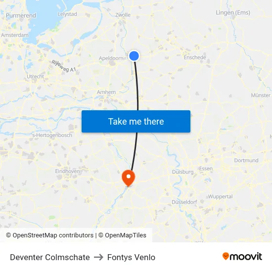 Deventer Colmschate to Fontys Venlo map