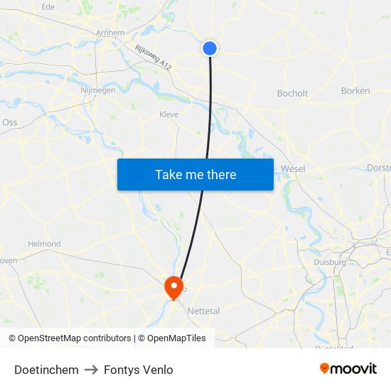 Doetinchem to Fontys Venlo map