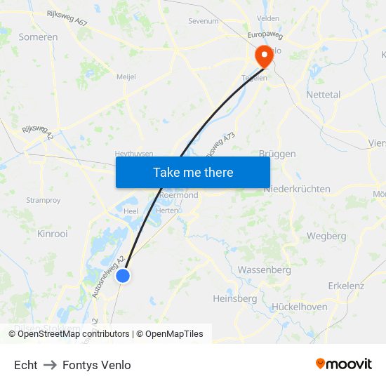 Echt to Fontys Venlo map