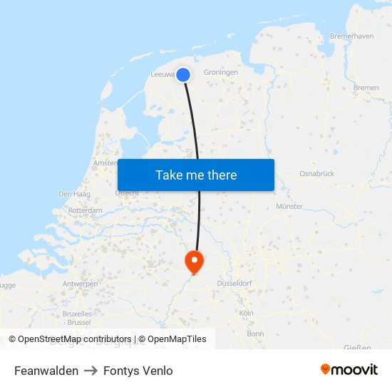 Feanwalden to Fontys Venlo map