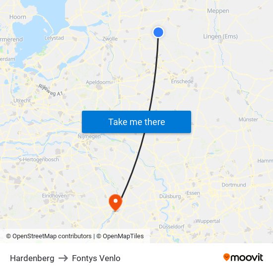 Hardenberg to Fontys Venlo map