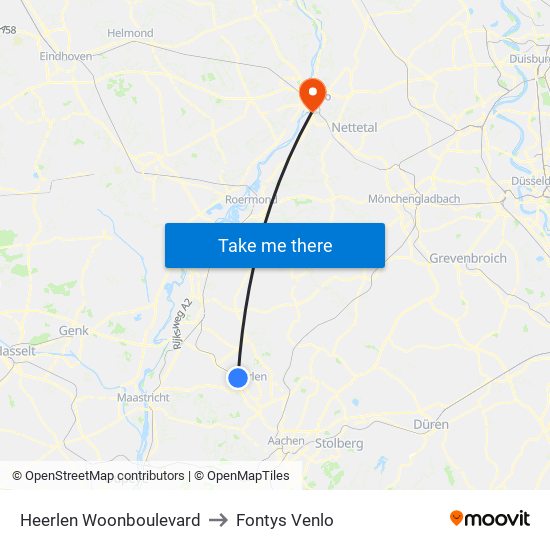 Heerlen Woonboulevard to Fontys Venlo map