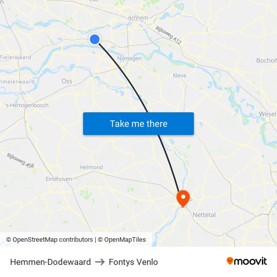 Hemmen-Dodewaard to Fontys Venlo map