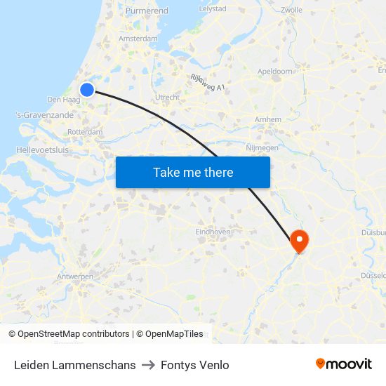 Leiden Lammenschans to Fontys Venlo map