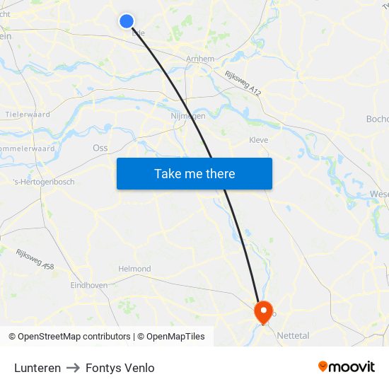 Lunteren to Fontys Venlo map