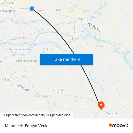 Maarn to Fontys Venlo map