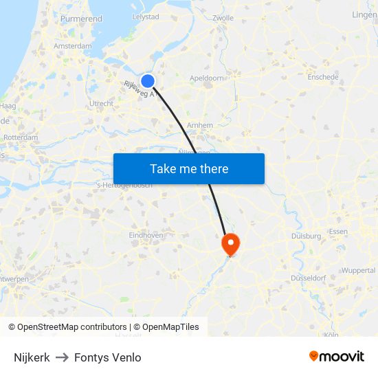 Nijkerk to Fontys Venlo map