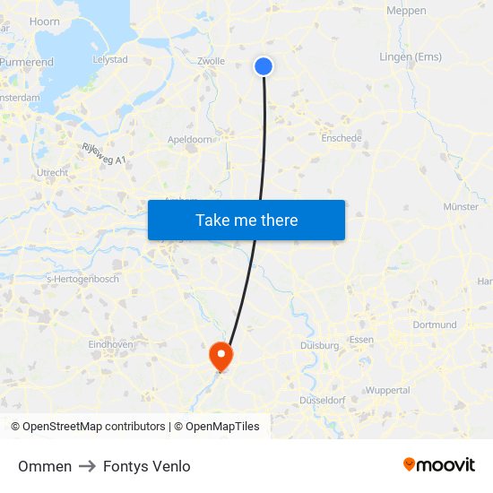 Ommen to Fontys Venlo map