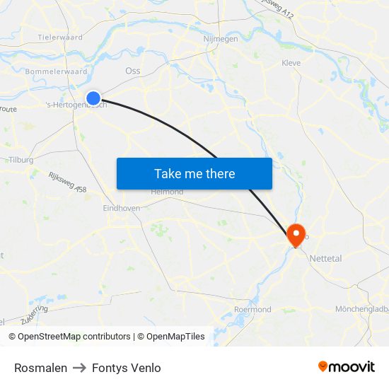 Rosmalen to Fontys Venlo map