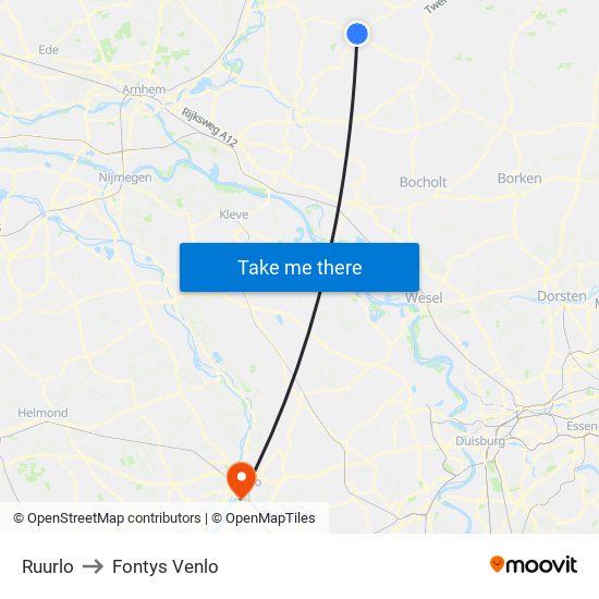 Ruurlo to Fontys Venlo map