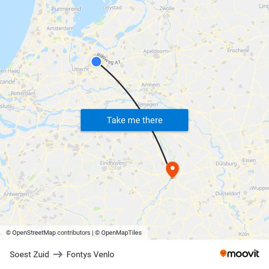 Soest Zuid to Fontys Venlo map