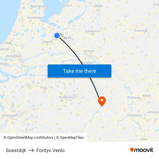 Soestdijk to Fontys Venlo map