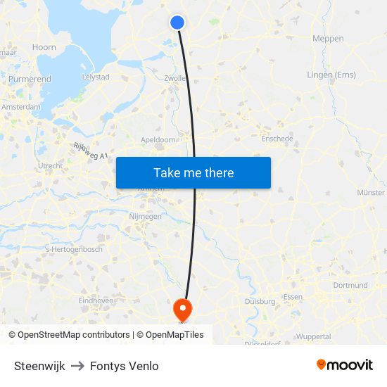 Steenwijk to Fontys Venlo map