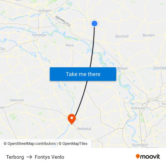 Terborg to Fontys Venlo map