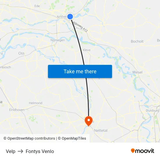 Velp to Fontys Venlo map