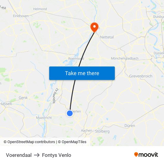 Voerendaal to Fontys Venlo map