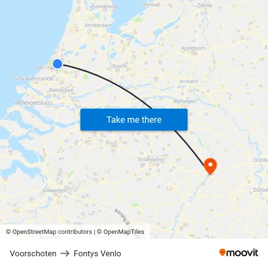 Voorschoten to Fontys Venlo map