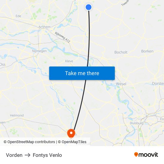 Vorden to Fontys Venlo map