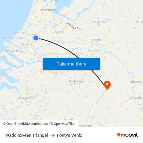 Waddinxveen Triangel to Fontys Venlo map