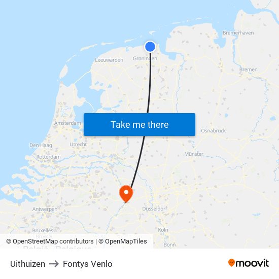 Uithuizen to Fontys Venlo map