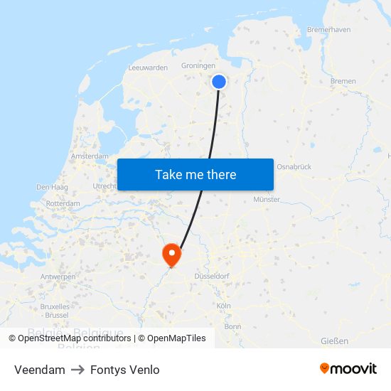 Veendam to Fontys Venlo map