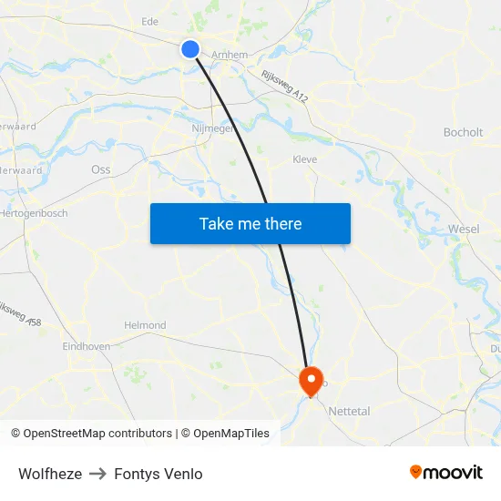 Wolfheze to Fontys Venlo map