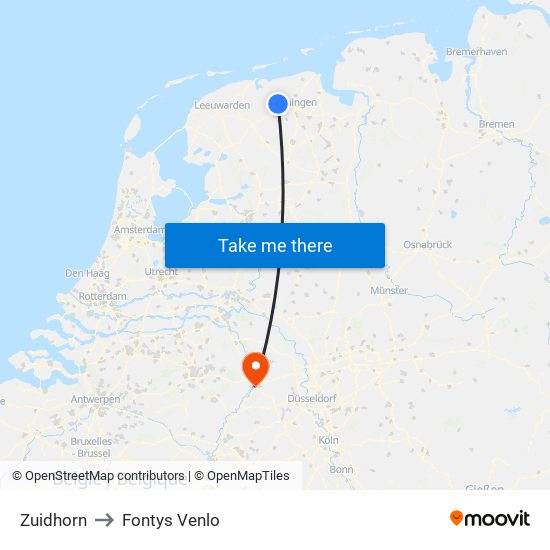 Zuidhorn to Fontys Venlo map