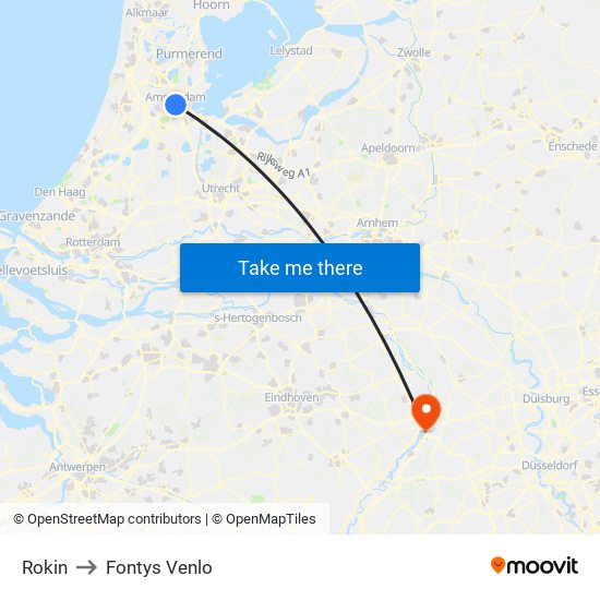 Rokin to Fontys Venlo map