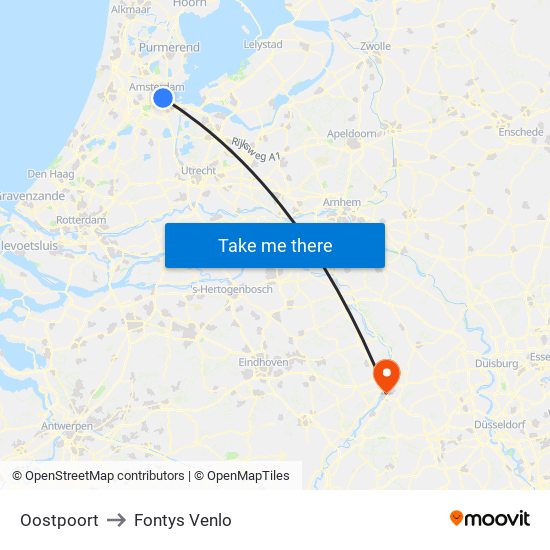 Oostpoort to Fontys Venlo map
