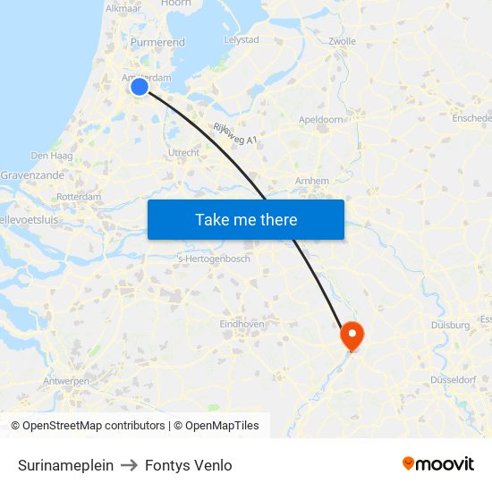 Surinameplein to Fontys Venlo map