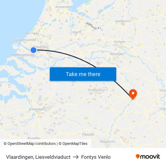 Vlaardingen, Liesveldviaduct to Fontys Venlo map