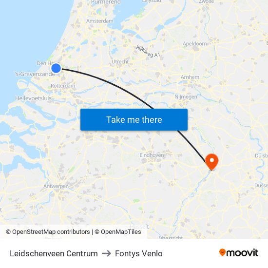 Leidschenveen Centrum to Fontys Venlo map