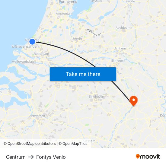 Centrum to Fontys Venlo map