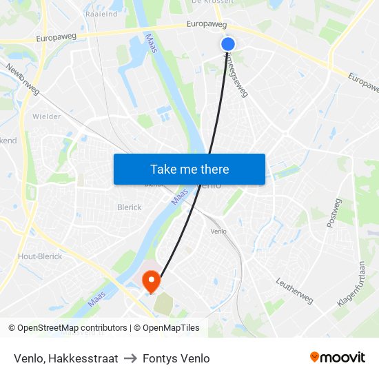 Venlo, Hakkesstraat to Fontys Venlo map