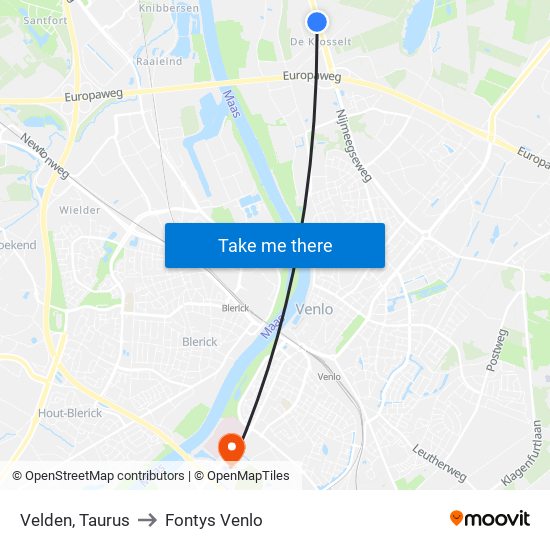 Velden, Taurus to Fontys Venlo map