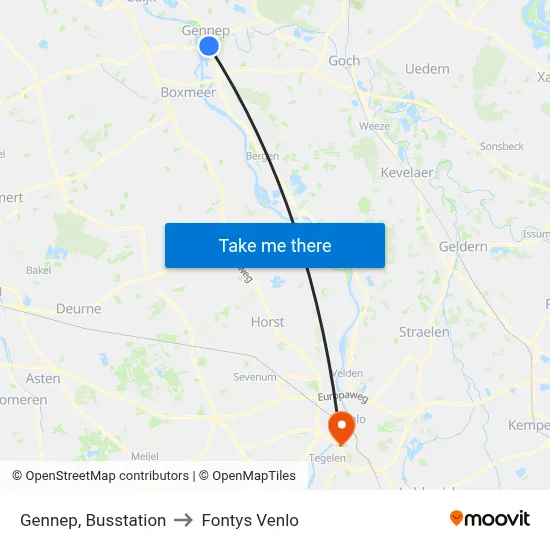 Gennep, Busstation to Fontys Venlo map